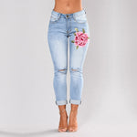 Stretch Embroidered Slim Ripped Rose Jeans - blitz-styles