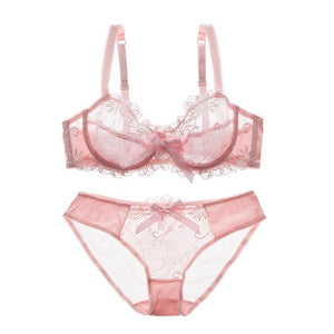 Embroidery Ultra-thin Transparent Bra & Brief Set lingerie