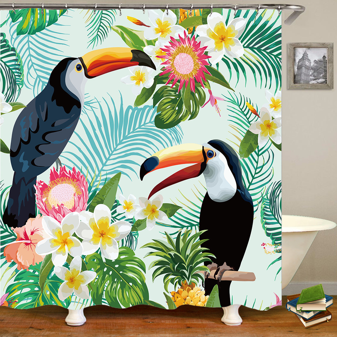 Tropical Bird & Flowers Bath Curtain Decor - blitz-styles