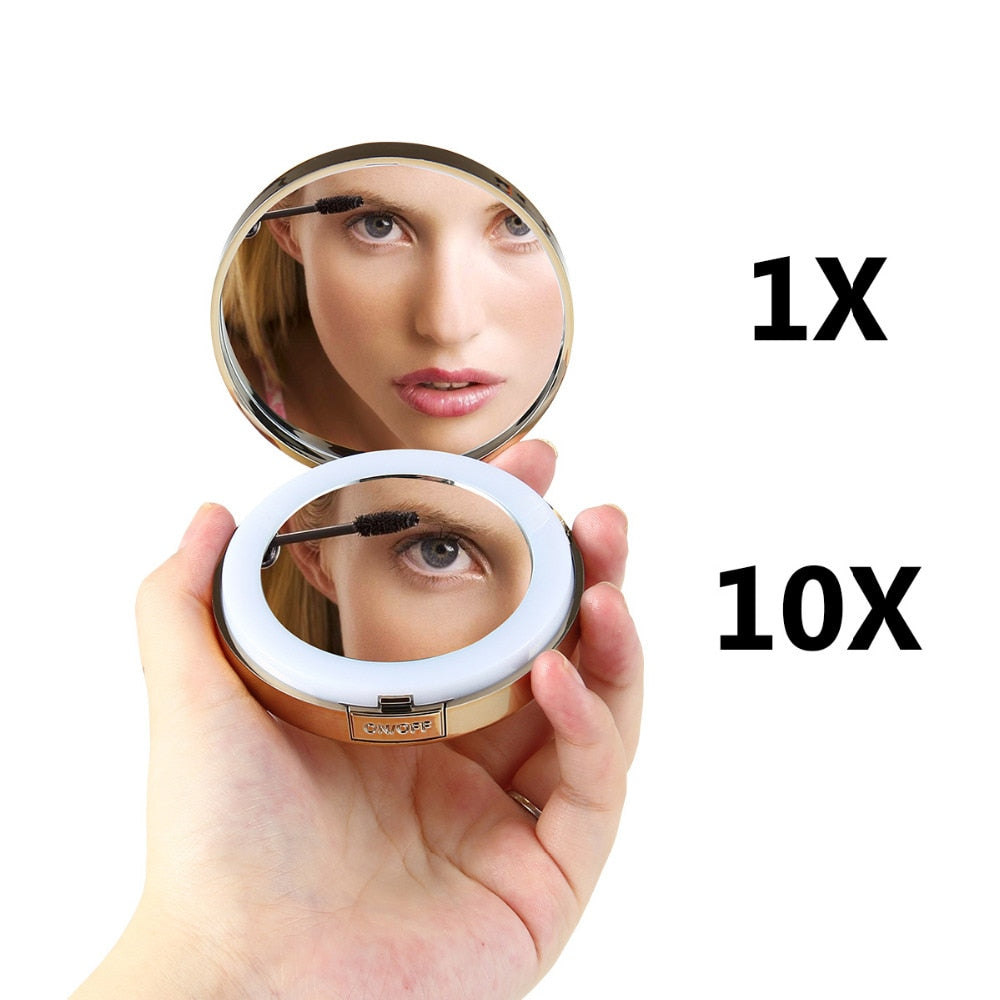 Portable LED Foldable Makeup Mirrors 1/10X Magnifying HD - blitz-styles