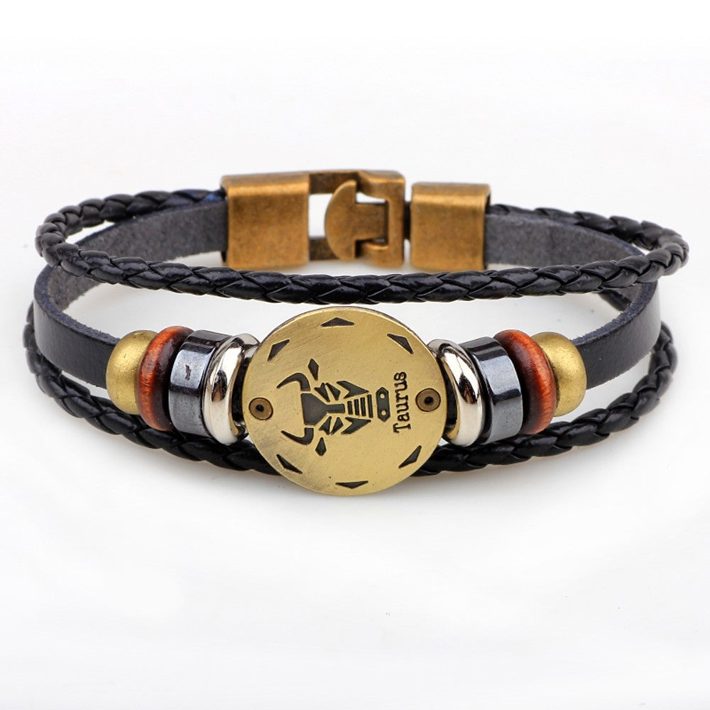 Men's Zodiac Scorpio Fashion Genuine Leather Bracelet