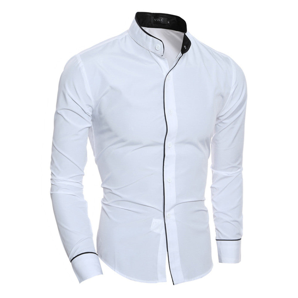Elegant Business Cotton Standing Collar Shirt