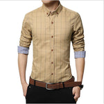 Cross Liner Pattern Style Cotton Slim Shirt