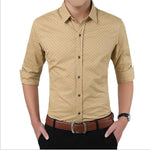Geometric Dots Pattern Cotton Slim Shirt