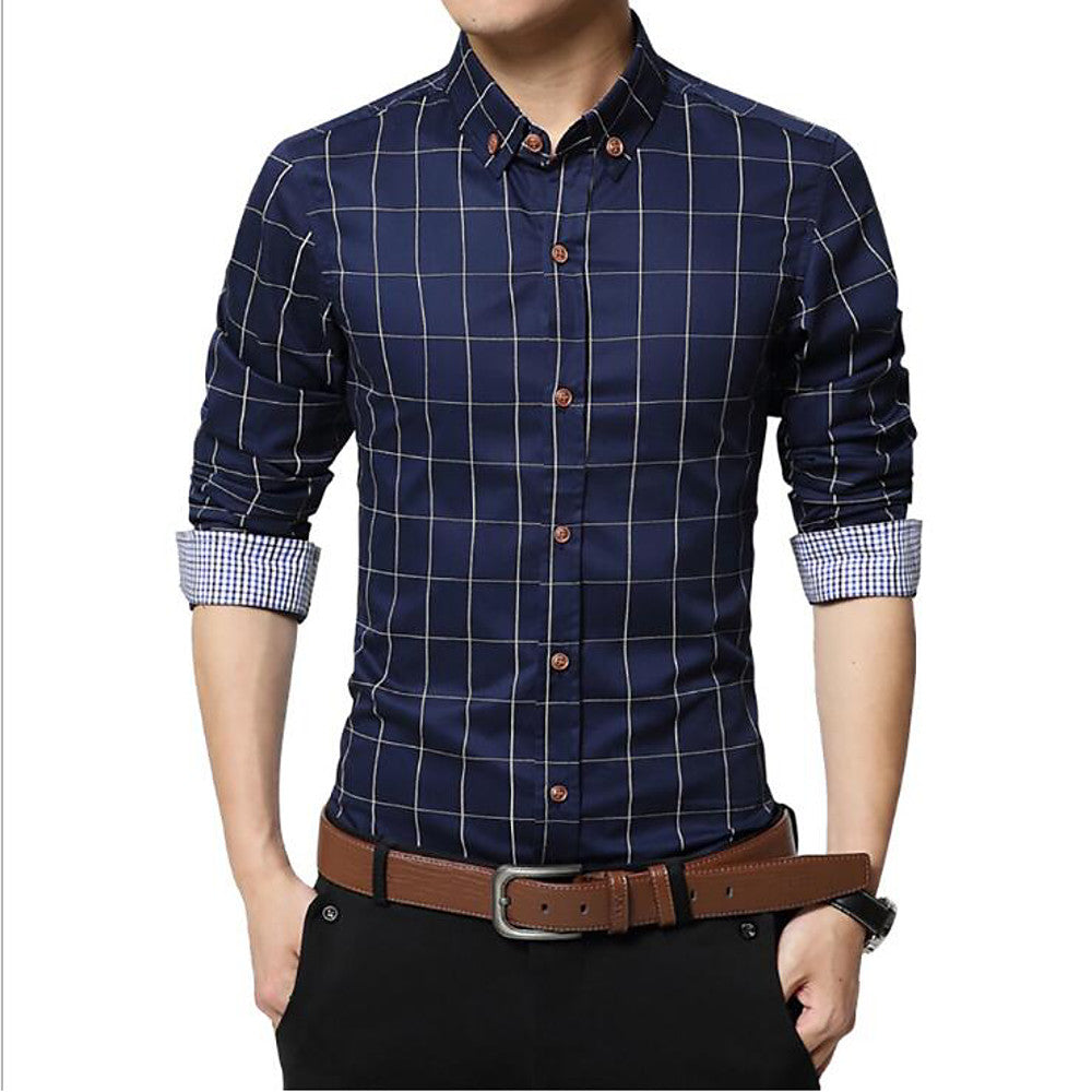 Cross Liner Pattern Style Cotton Slim Shirt