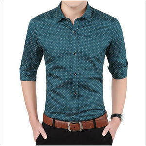 Geometric Dots Pattern Cotton Slim Shirt