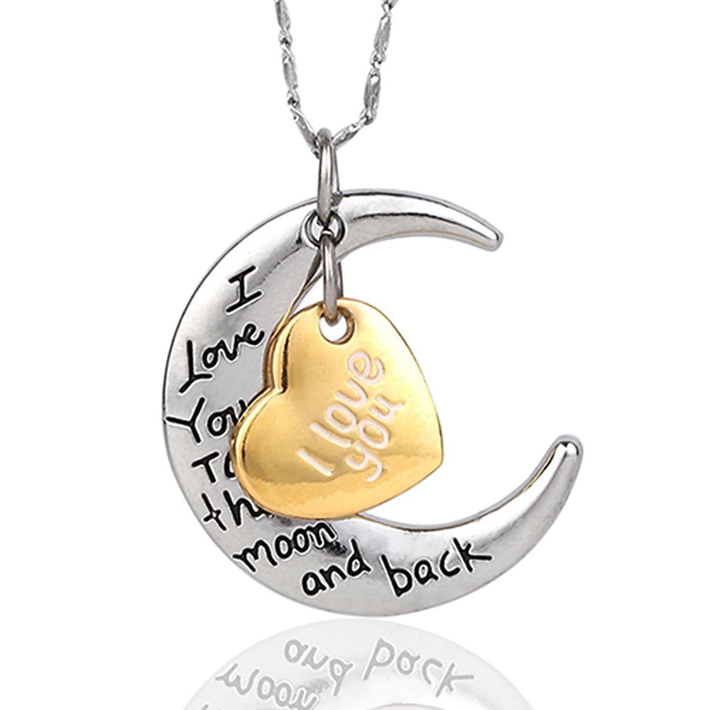 Engraved Moon Heart Necklace Jewelry