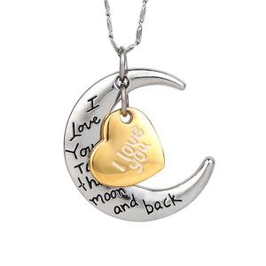 Engraved Moon Heart Necklace Jewelry