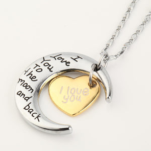 Engraved Moon Heart Necklace Jewelry