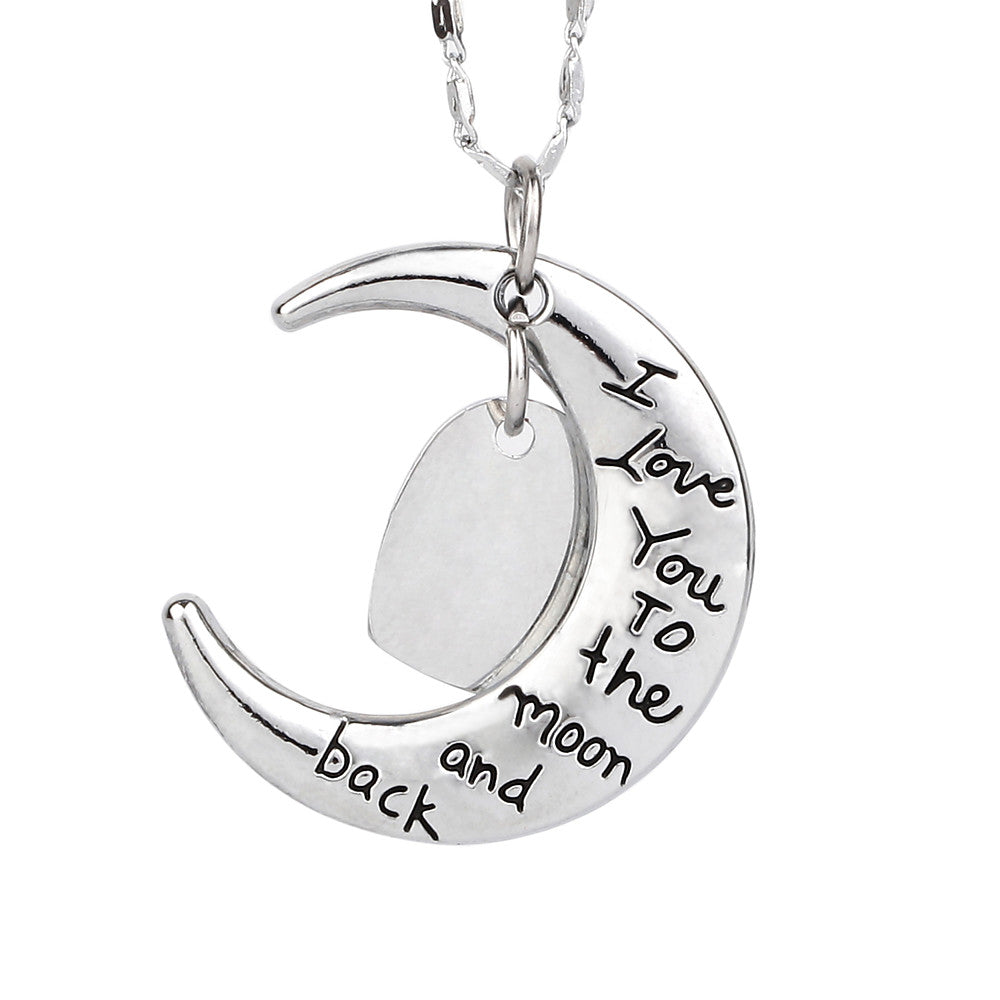 Engraved Moon Heart Necklace Jewelry
