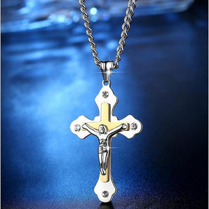Men's Cubic Fashion Zirconia Pendant Necklace Cross Crucifix