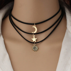 Star Crescent Moon Flannelette Necklace Jewelry