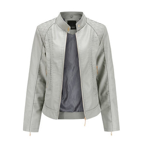 Stylish Solid Colored Leather Jacket