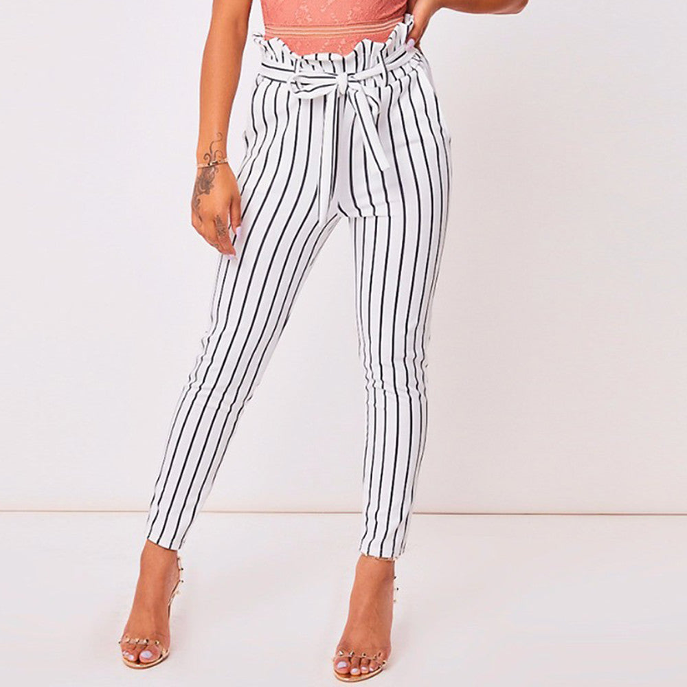 Striped Fashion High Waist Slim Pants