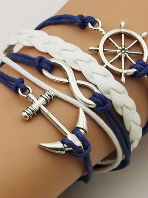 Men's Women's Unisex Rope Twisted Anchor  Leather Bracelet
