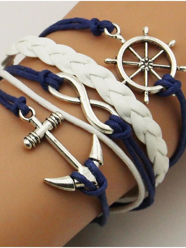 Men's Women's Unisex Rope Twisted Anchor  Leather Bracelet