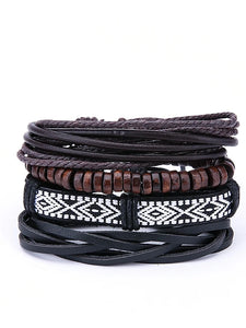 4pcs Men's Rope Vintage Fashion Paracord Leather Bracelet