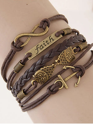 Women's Owl Anchor Infinity Vintage European Inspirational Multi Layer Alloy Bracelet