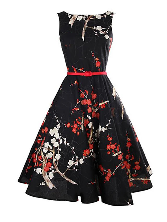 Vintage Holiday Sheath Dress - Floral Black
