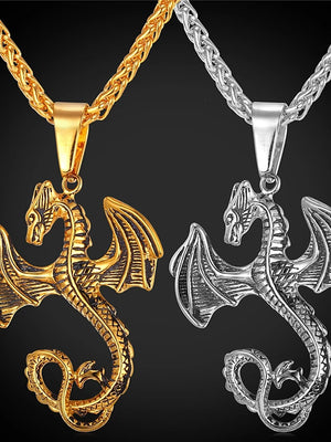 Men's Franco Chain Dragon Animal Satanic Pendant Necklace