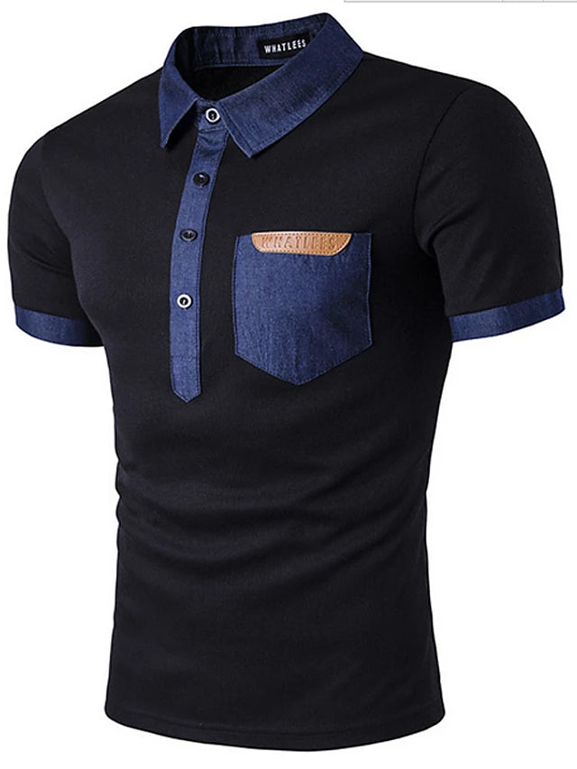 Patchwork Shirt Collar Slim Polo
