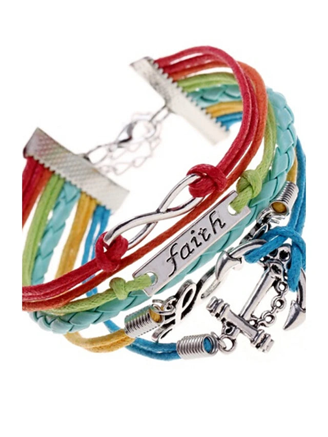 Multi Layer Leather Love Faith Bracelet