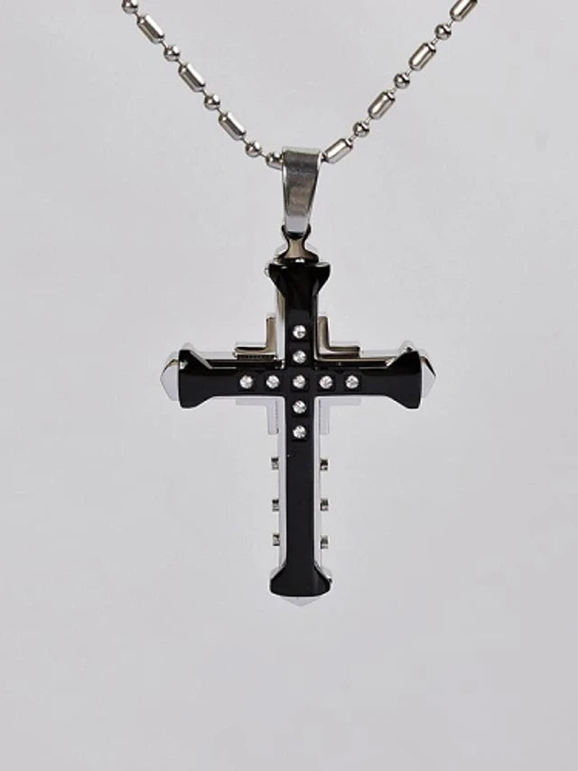 Men's Cross Fashion Rhinestone Titanium Steel Pendant Necklace