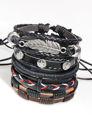 Men's Loom Leaf Vintage Rock Hip-Hop Leather Bracelet