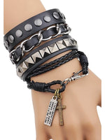Men's Chain Cross Rock Hip-Hop Leather Bracelet