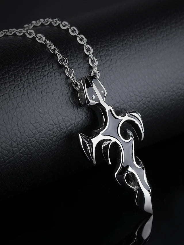 Men's Classic Style Cross Fashion Titanium Steel Black Pendant Necklace