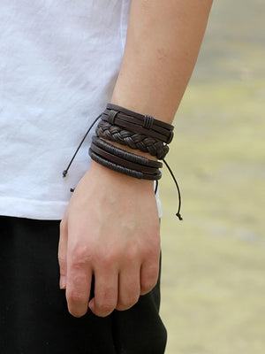 Men's Twisted Woven Twist Circle Leather Bracelet