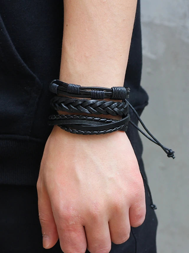 Men's Braided Twisted Punk Rock Leather Bracelet Jewelry