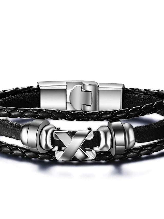 Men's Leather Fashion Hip-Hop Movie Jewelry Initial Leather Bracelet