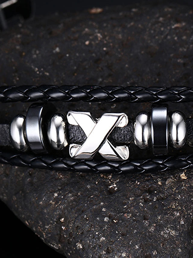 Men's Leather Fashion Hip-Hop Movie Jewelry Initial Leather Bracelet