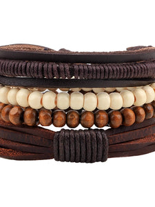 Men's Bead Fashion Wooden Leather Bracelet