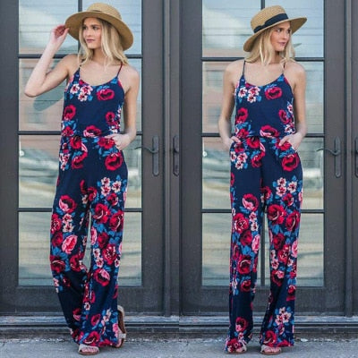 Fashion Trend Super Comfy Floral Jumpsuit Sling Print - blitz-styles