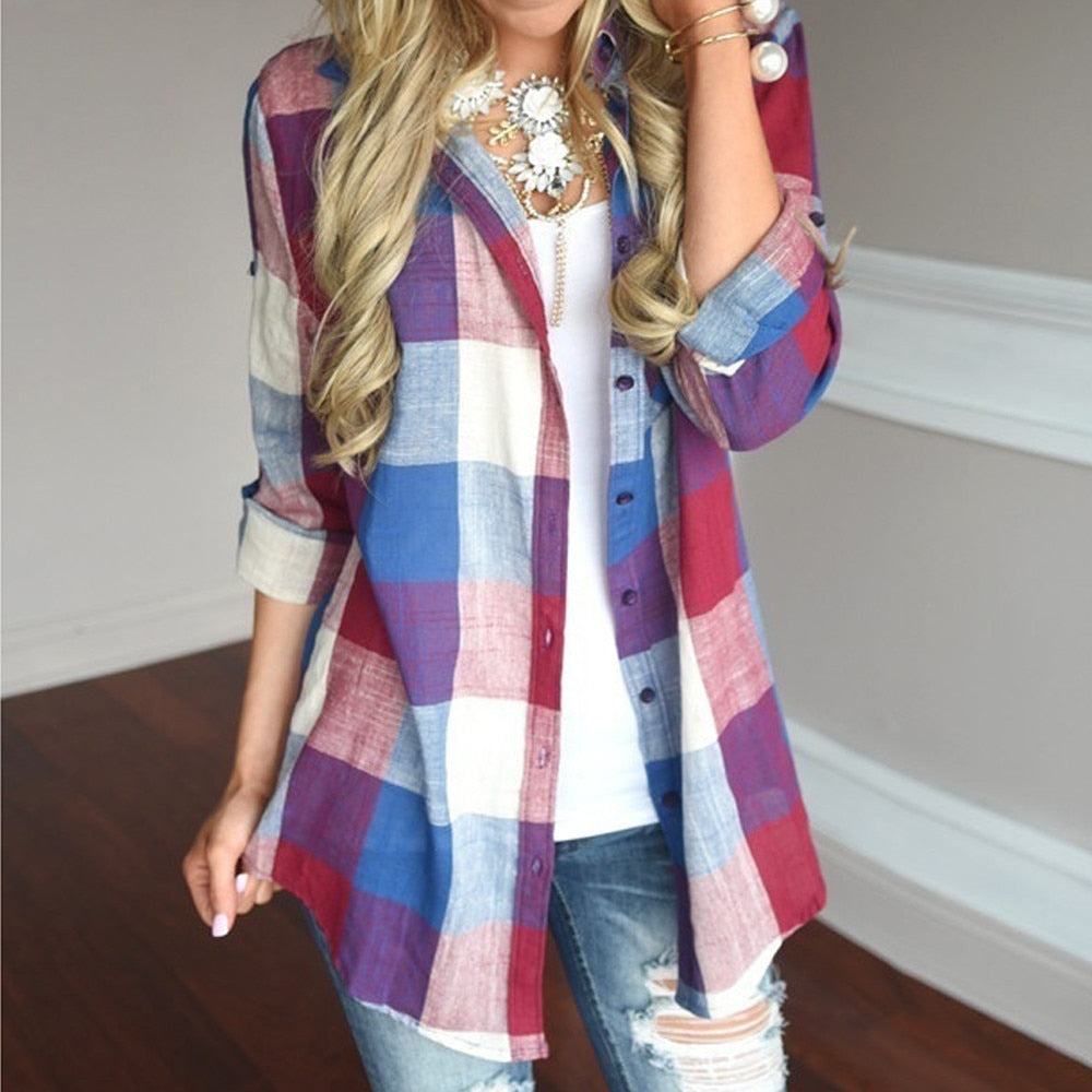 Stylish Casual Matching Color Long Sleeve Button Loose Shirt Top - blitz-styles