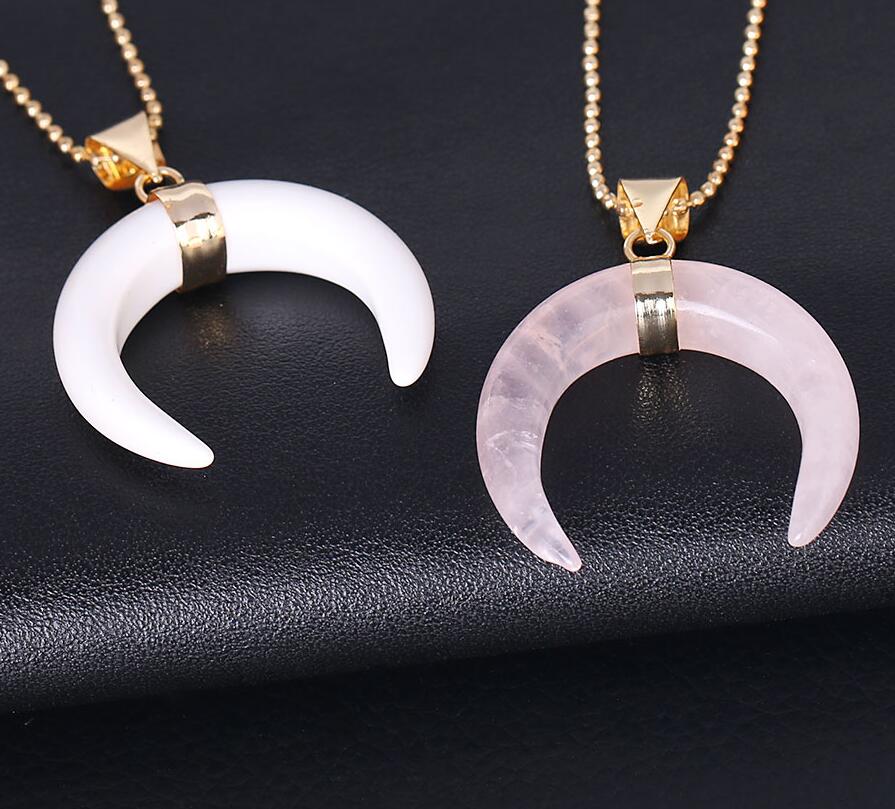 Natural Stones Crescent Moon Necklaces Pendants - blitz-styles
