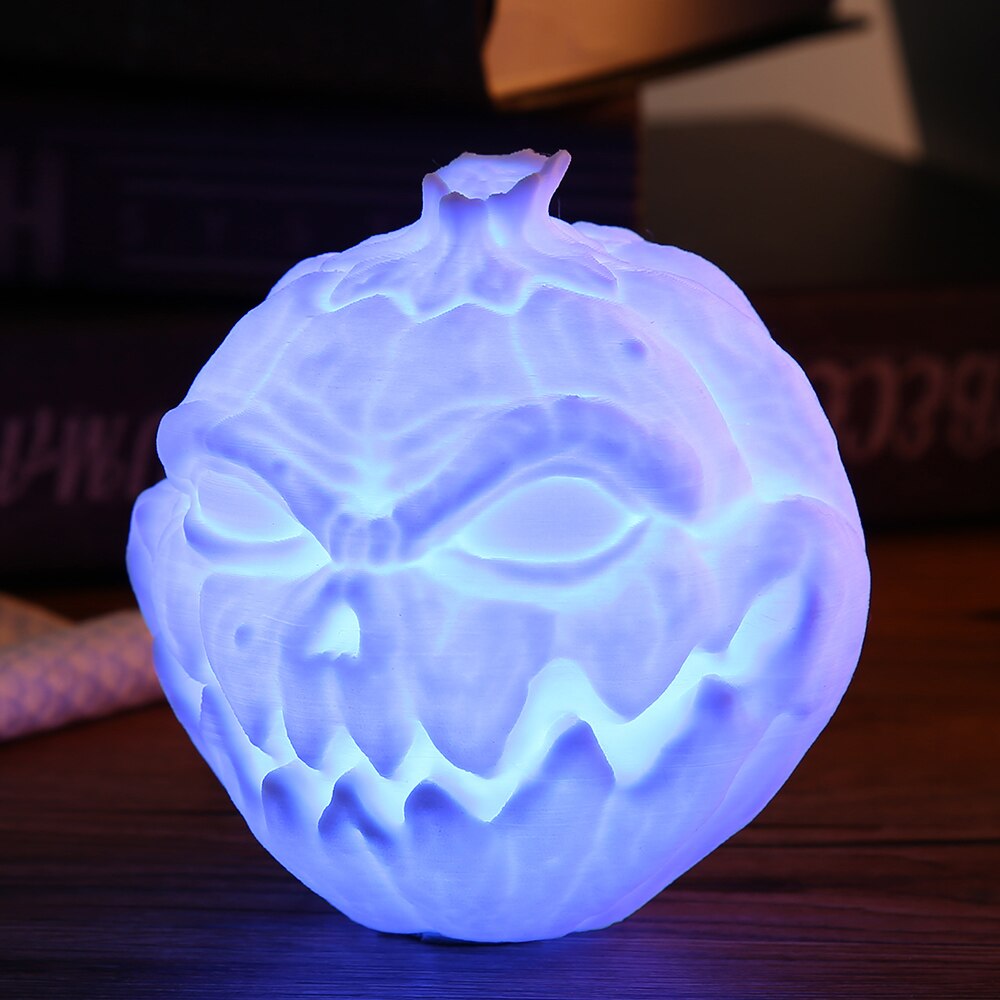 Halloween Devil Pumpkin Face Lamp innovation Material color: ivory white Product material: edible degradable PLA (non-toxic and non-polluting material) Light model: imported LED lamp beads Production process: 3D printing Battery type: polymer lithium battery Battery capacity: 500 mAh Life time: 6-10 hours Power output: USB-DC2.5 Product power: 1W Rated voltage: 110~220V Surface accuracy: 12.5um Lighting wattage: 0.1W~1.5W Product voltage: 3.7V Average service life: 2000 hours Charging time: 1-2 hours   Des