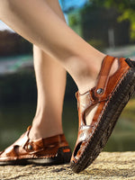 Leather Cowhide Casual Preppy Sandals