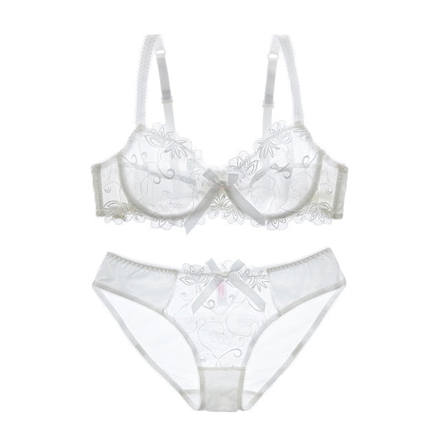 Embroidery Ultra-thin Transparent Bra & Brief Set lingerie 17.99 Free  Shipping