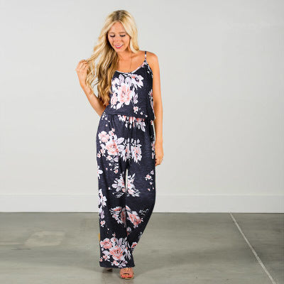 Fashion Trend Super Comfy Floral Jumpsuit Sling Print - blitz-styles