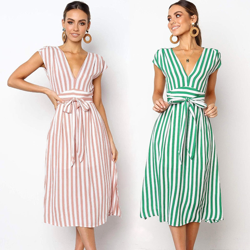 Vestidos Casual Stripe Sleeveless Princess Dress - blitz-styles