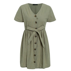 Vintage Summer Fashion Cotton Linen Short Dress - blitz-styles