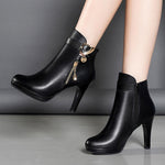 Thin Heel Zipper Leather Boots Botas Mujer - blitz-styles