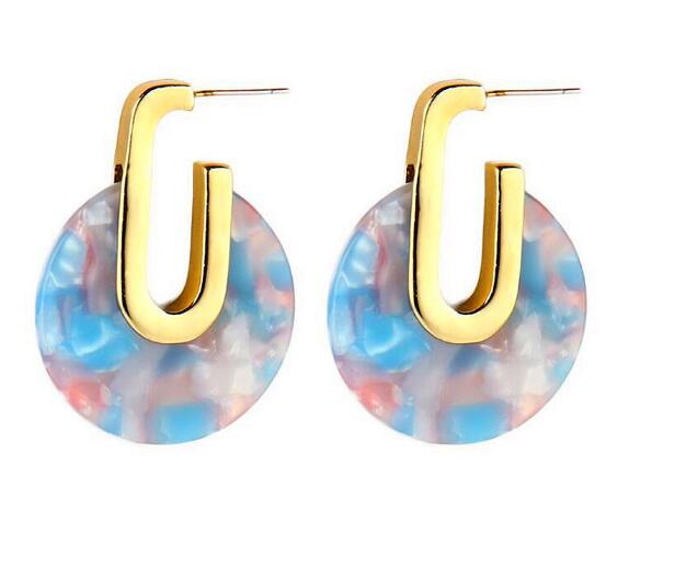 Acrylic Geometric Drop Statement Gold Color Round Party Earrings - blitz-styles