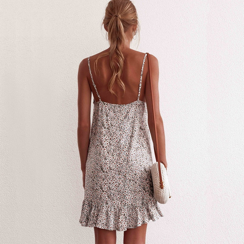 Stylish Floral Print Sleeveless Mini Dress - blitz-styles
