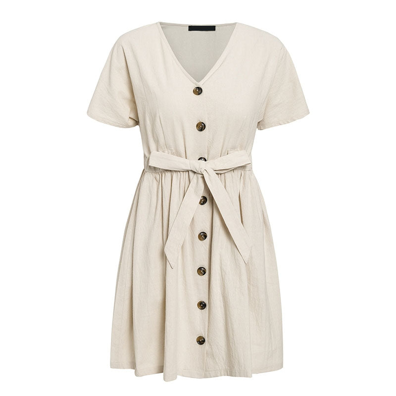 Vintage Summer Fashion Cotton Linen Short Dress - blitz-styles