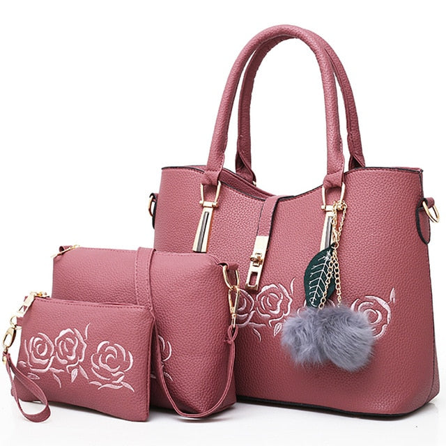Bag Charm Leather Flower Rose 3 Powder Pink Rose 