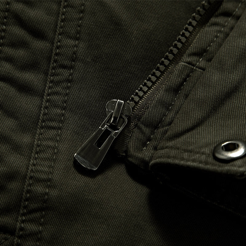 iOPQO blazer jackets for men Men's Casual Plus Size Military Jacket Cotton  Solid Coat Men Zipper Jacket Khaki XL 